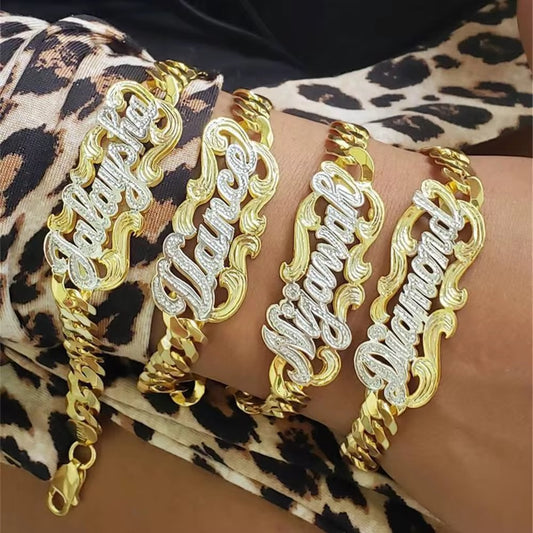 CUSTOM DOUBLE PLATED CUBAN LINK NAME BRACELET