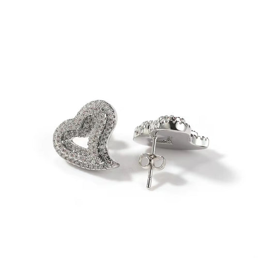 PRETTY ICY BLING HEART EARRINGS