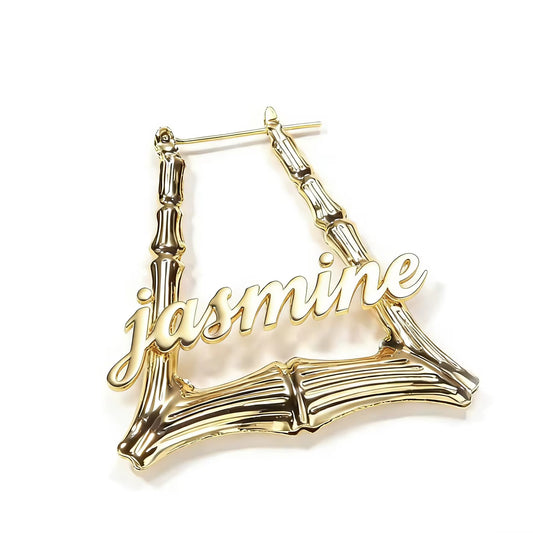 PRETTY NAME BAMBOO HOOP EARRINGS